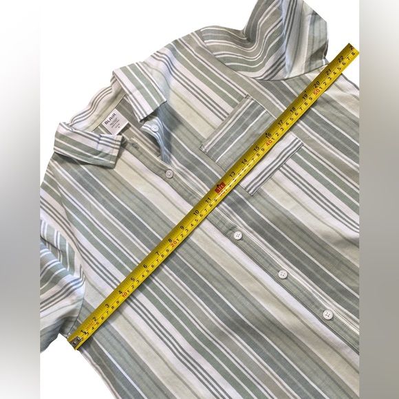 Blair Cotton Linen Blend Striped Button Down Shirt Green White Size M - Picture 6 of 7